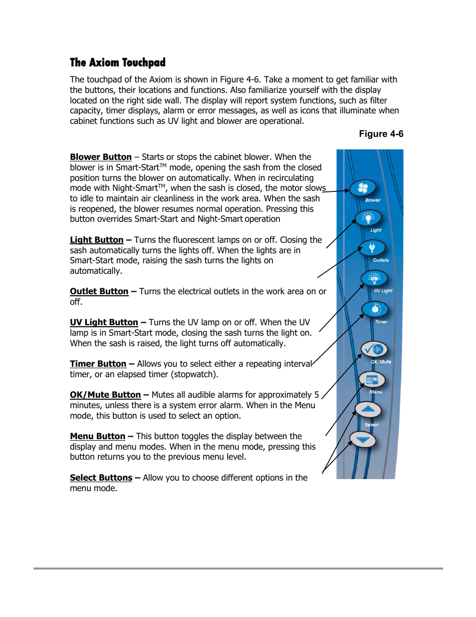 The axiom touchpad | Labconco Type C1 Biosafety Cabinet Models 30468 User Manual | Page 65 / 155