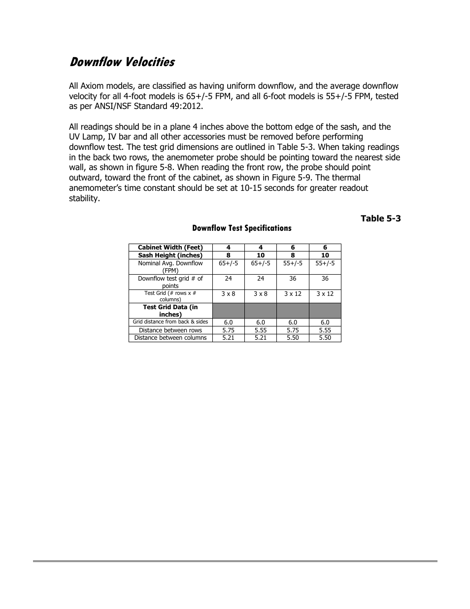 Downflow velocities, Downflow test specifications | Labconco Type C1 Biosafety Cabinet Models 30468 User Manual | Page 82 / 155