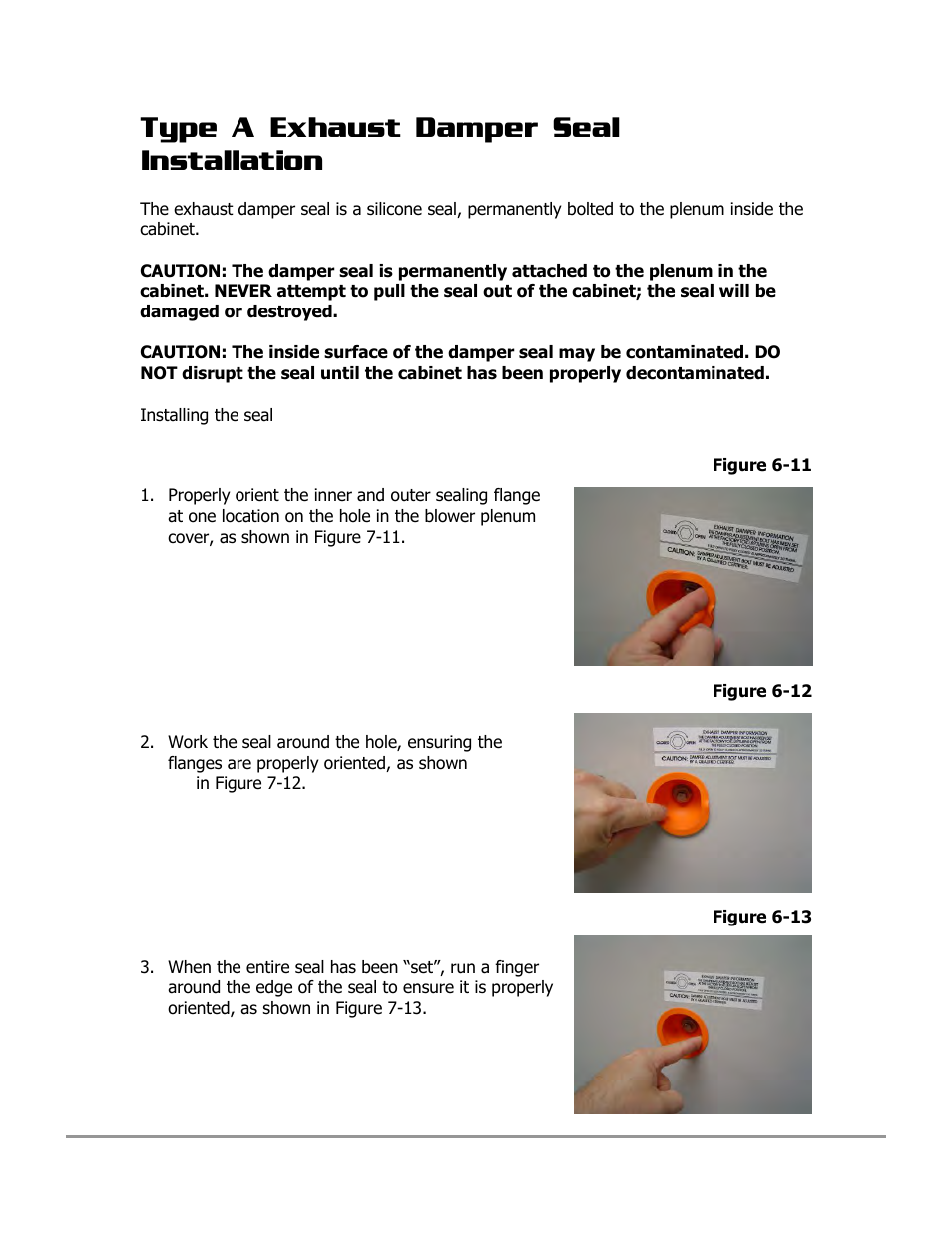 Type a exhaust damper seal installation | Labconco PURICARE Procedure Station Models 31260 User Manual | Page 104 / 172