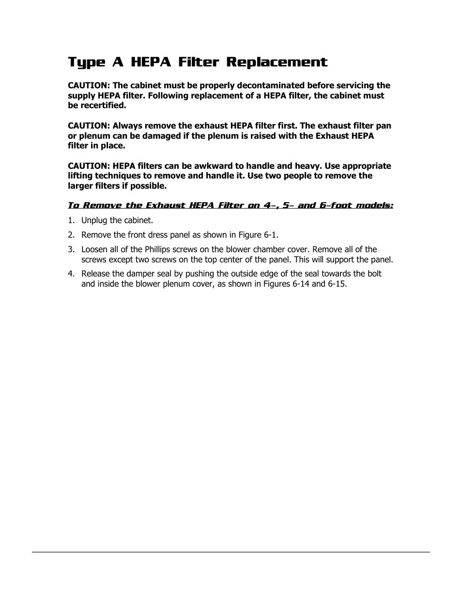 Type a hepa filter replacement | Labconco PURICARE Procedure Station Models 31260 User Manual | Page 105 / 172