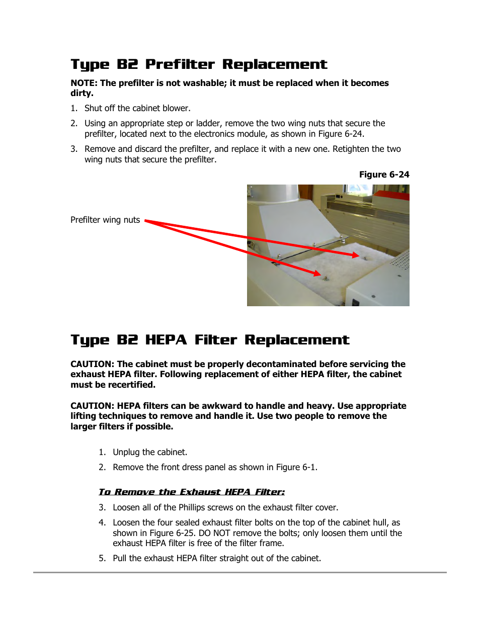 Type b2 prefilter replacement, Type b2 hepa filter replacement | Labconco PURICARE Procedure Station Models 31260 User Manual | Page 111 / 172