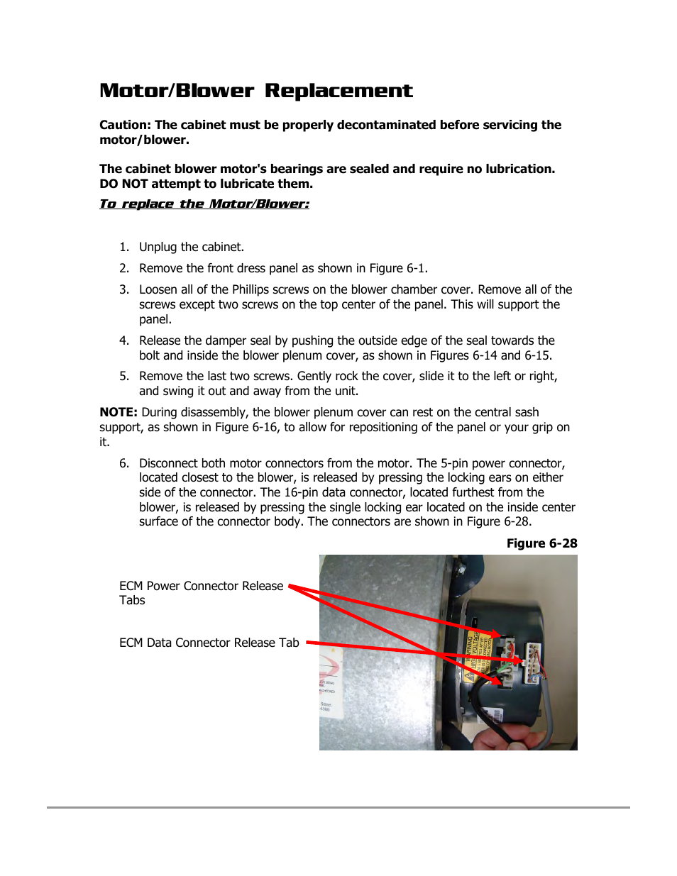 Motor/blower replacement | Labconco PURICARE Procedure Station Models 31260 User Manual | Page 114 / 172