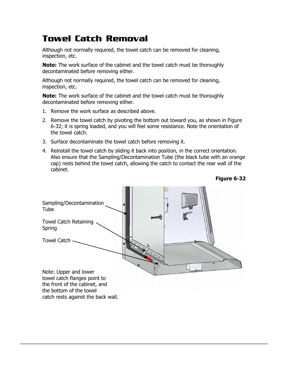 Towel catch removal | Labconco PURICARE Procedure Station Models 31260 User Manual | Page 117 / 172