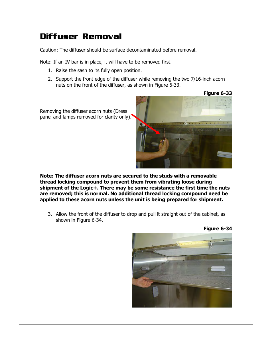 Diffuser removal | Labconco PURICARE Procedure Station Models 31260 User Manual | Page 118 / 172