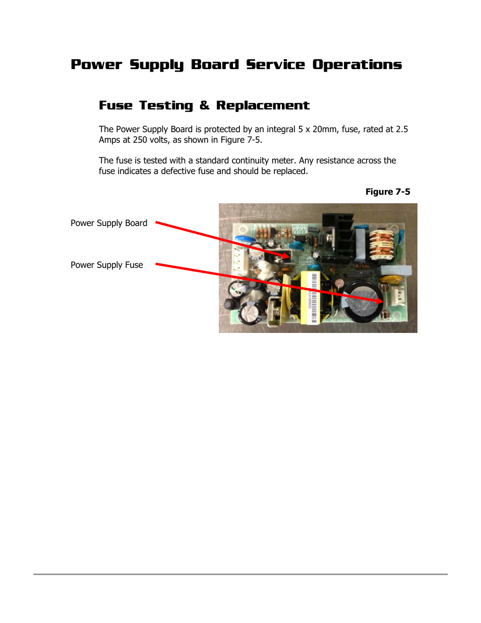 Power supply board service operations, Fuse testing & replacement | Labconco PURICARE Procedure Station Models 31260 User Manual | Page 127 / 172