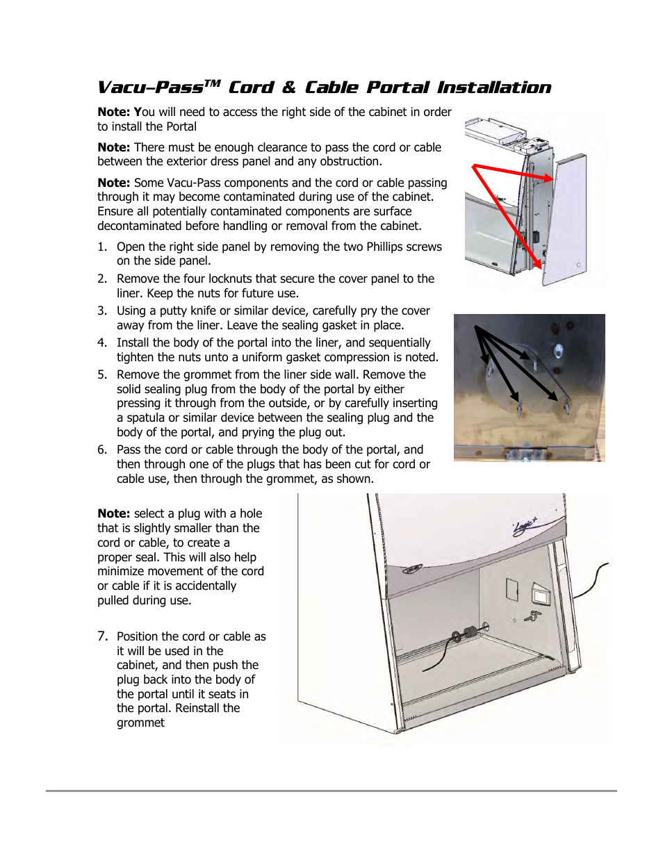 Vacu-pass, Cord & cable portal installation | Labconco PURICARE Procedure Station Models 31260 User Manual | Page 154 / 172