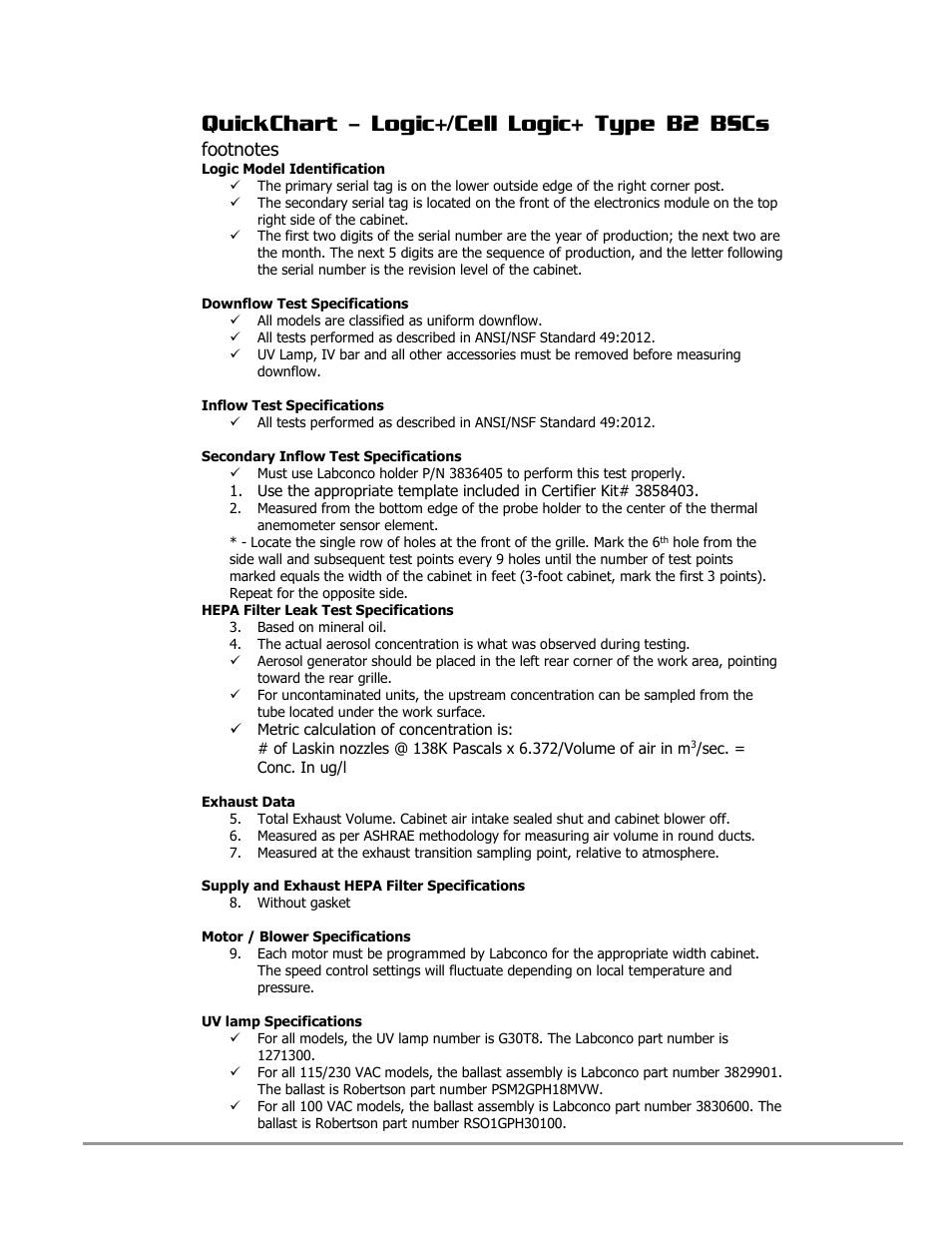 Quickchart – logic+/cell logic+ type b2 bscs | Labconco PURICARE Procedure Station Models 31260 User Manual | Page 29 / 172