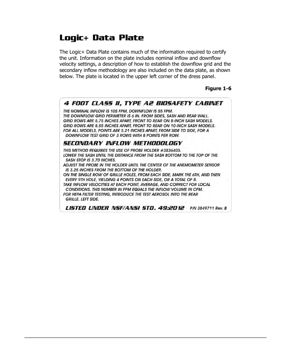 Logic+ data plate | Labconco PURICARE Procedure Station Models 31260 User Manual | Page 39 / 172