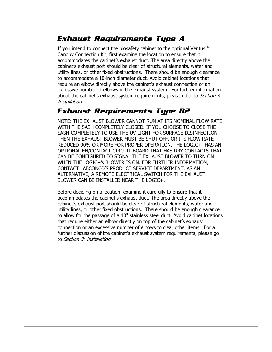 Exhaust requirements type a, Exhaust requirements type b2 | Labconco PURICARE Procedure Station Models 31260 User Manual | Page 47 / 172