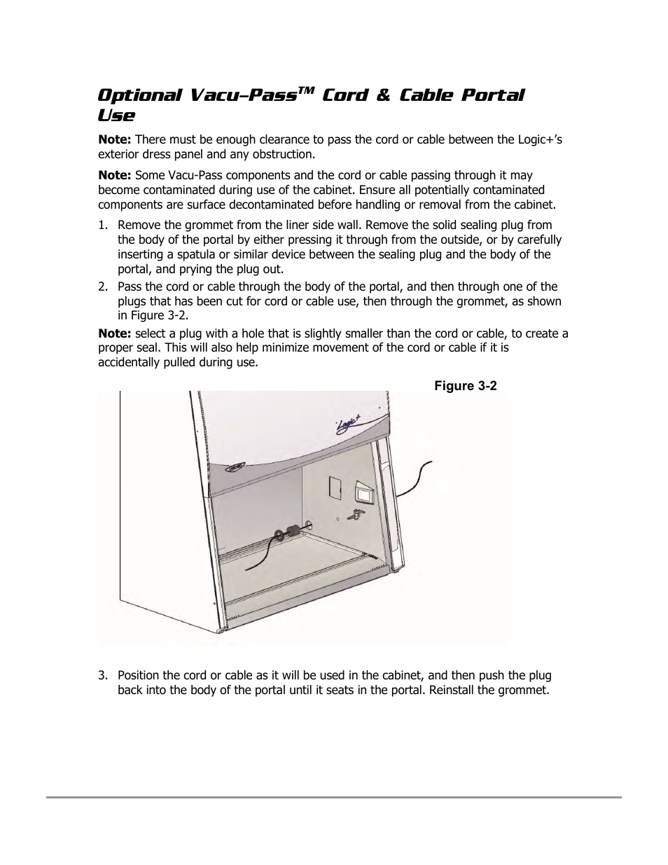 Optional vacu-pass, Cord & cable portal use | Labconco PURICARE Procedure Station Models 31260 User Manual | Page 56 / 172