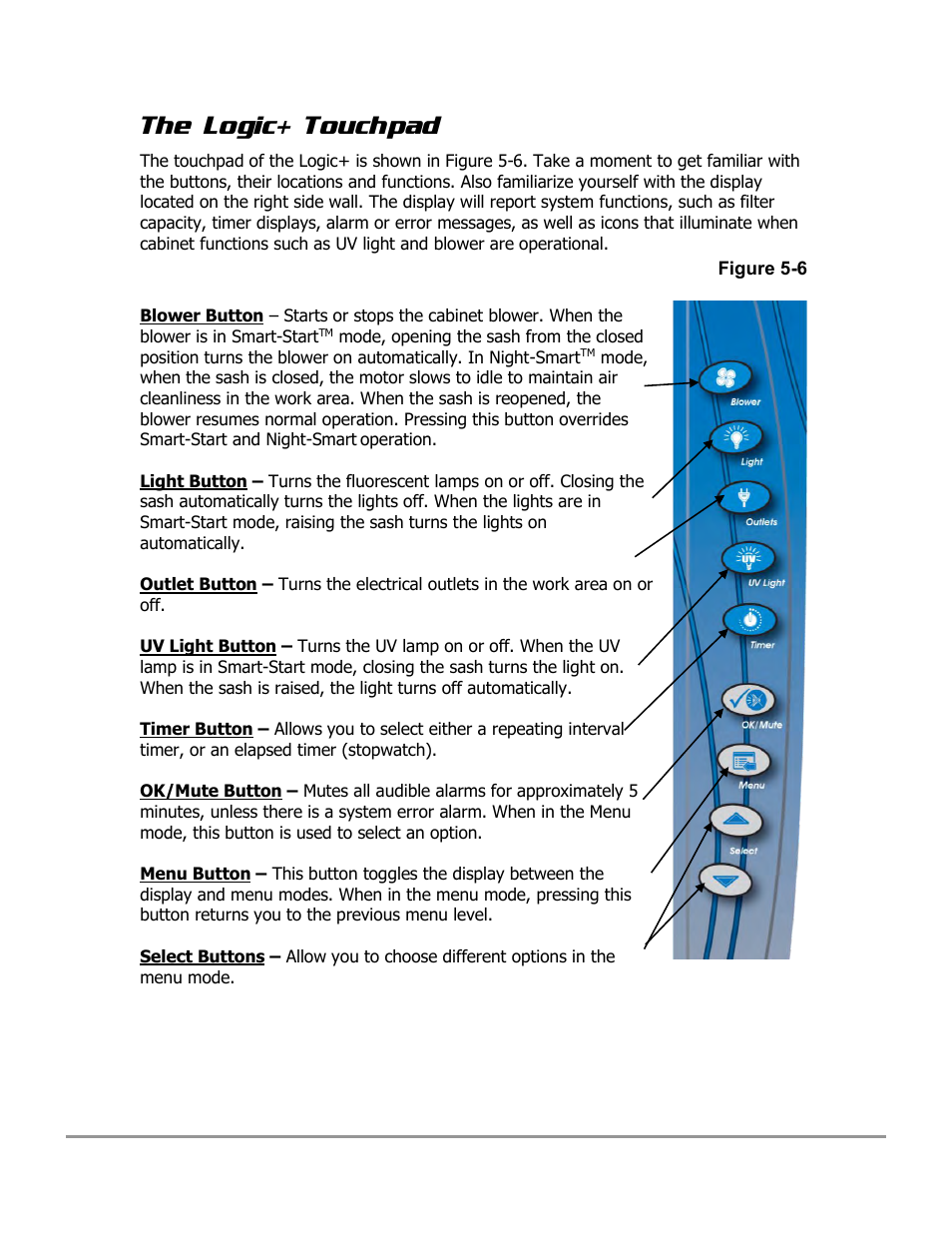 The logic+ touchpad | Labconco PURICARE Procedure Station Models 31260 User Manual | Page 62 / 172