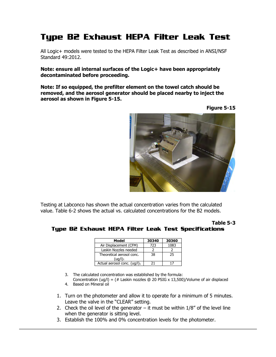 Type b2 exhaust hepa filter leak test | Labconco PURICARE Procedure Station Models 31260 User Manual | Page 83 / 172