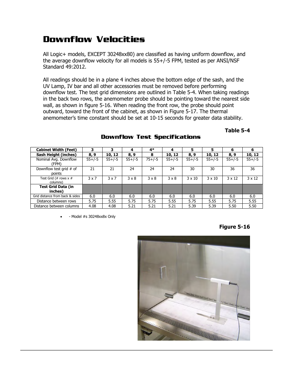 Downflow velocities, Downflow test specifications | Labconco PURICARE Procedure Station Models 31260 User Manual | Page 85 / 172