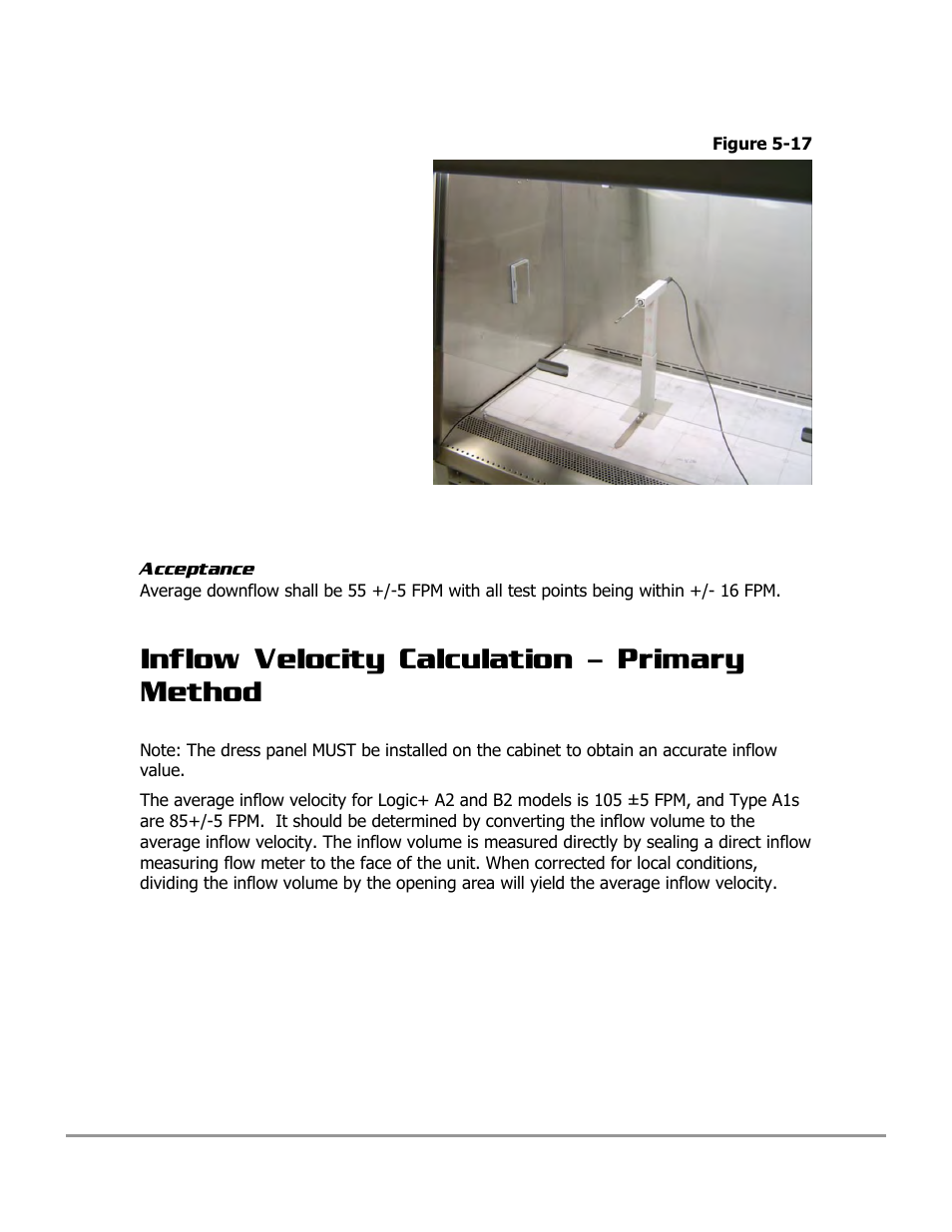 Inflow velocity calculation - primary method | Labconco PURICARE Procedure Station Models 31260 User Manual | Page 86 / 172