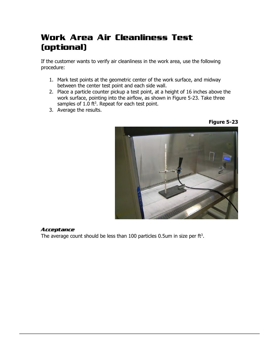Work area air cleanliness test (optional) | Labconco PURICARE Procedure Station Models 31260 User Manual | Page 93 / 172