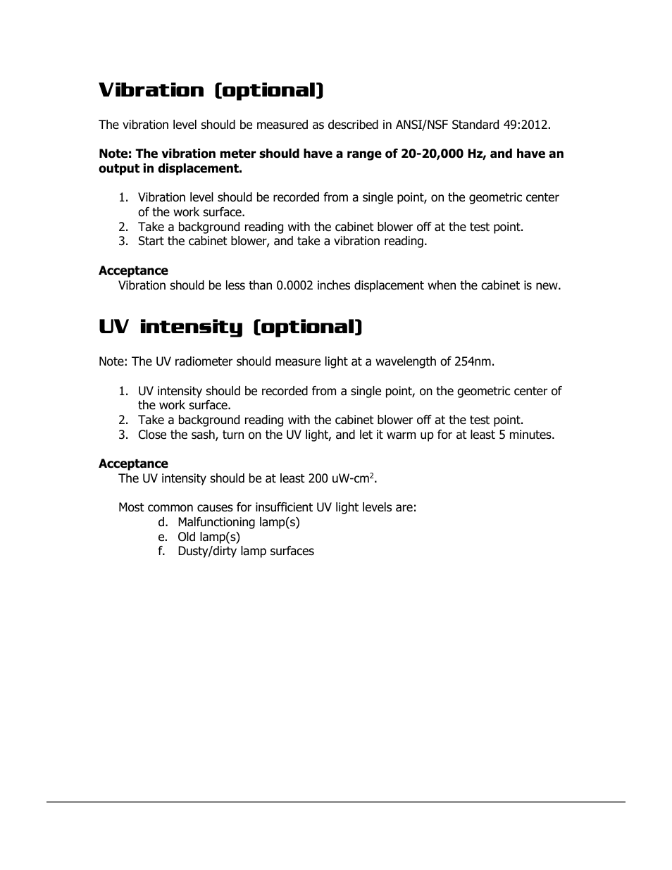 Vibration (optional), Uv intensity (optional) | Labconco PURICARE Procedure Station Models 31260 User Manual | Page 95 / 172