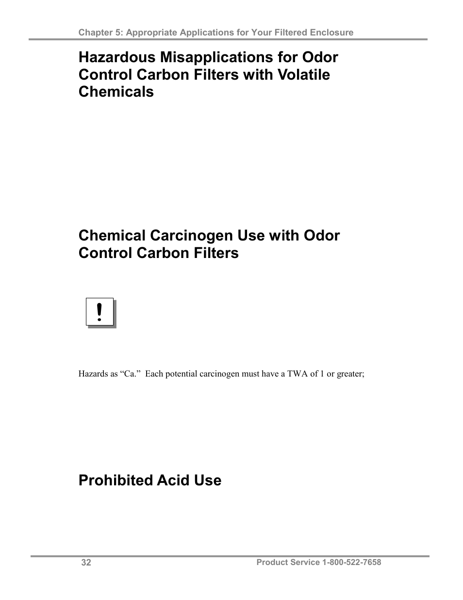 Prohibited acid use | Labconco Class I Enclosure Models 3980423 User Manual | Page 36 / 77