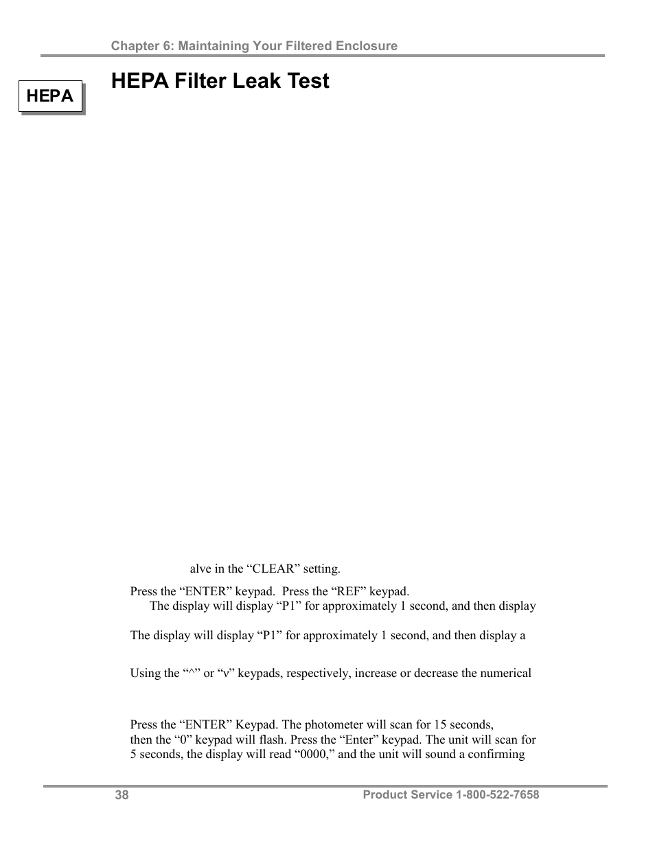 Hepa filter leak test, Hepa | Labconco Class I Enclosure Models 3980423 User Manual | Page 42 / 77