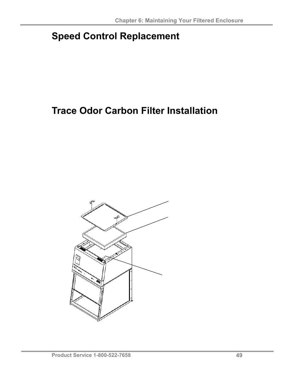 Speed control replacement, Trace odor carbon filter installation | Labconco Class I Enclosure Models 3980423 User Manual | Page 53 / 77