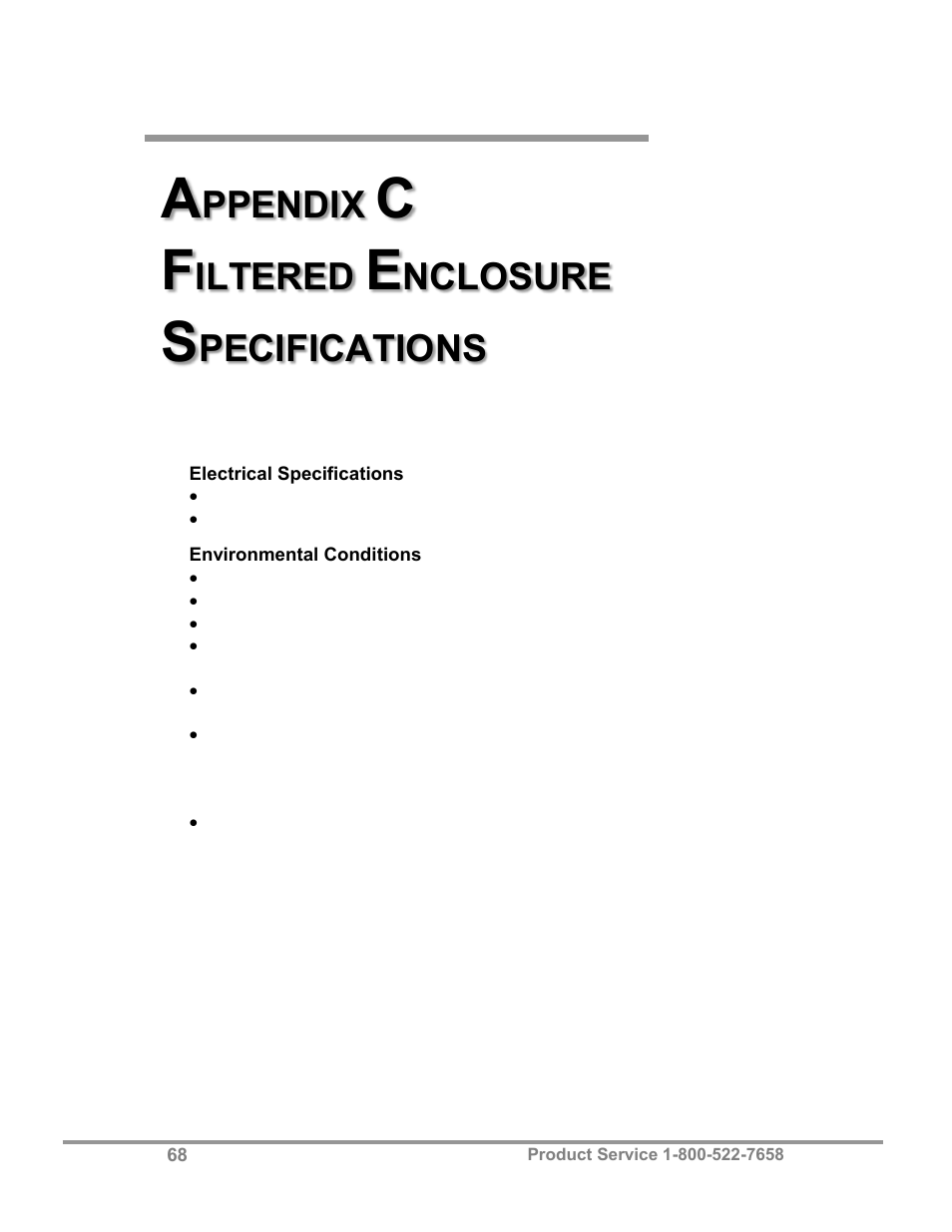 Ppendix, Iltered, Nclosure | Pecifications | Labconco Class I Enclosure Models 3980423 User Manual | Page 72 / 77