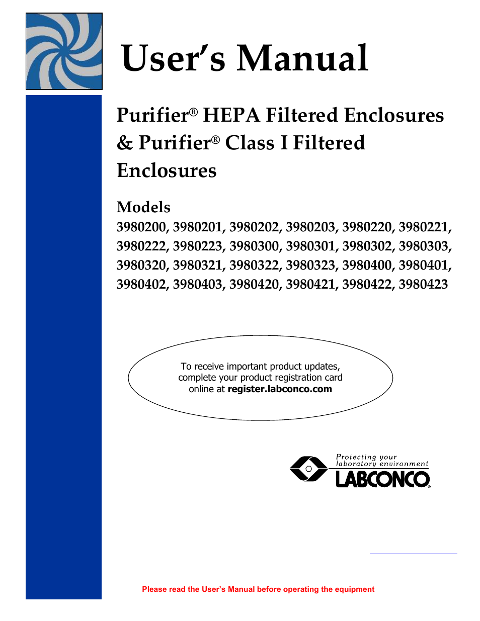 Labconco Class I Enclosure Models 3980423 User Manual | 78 pages