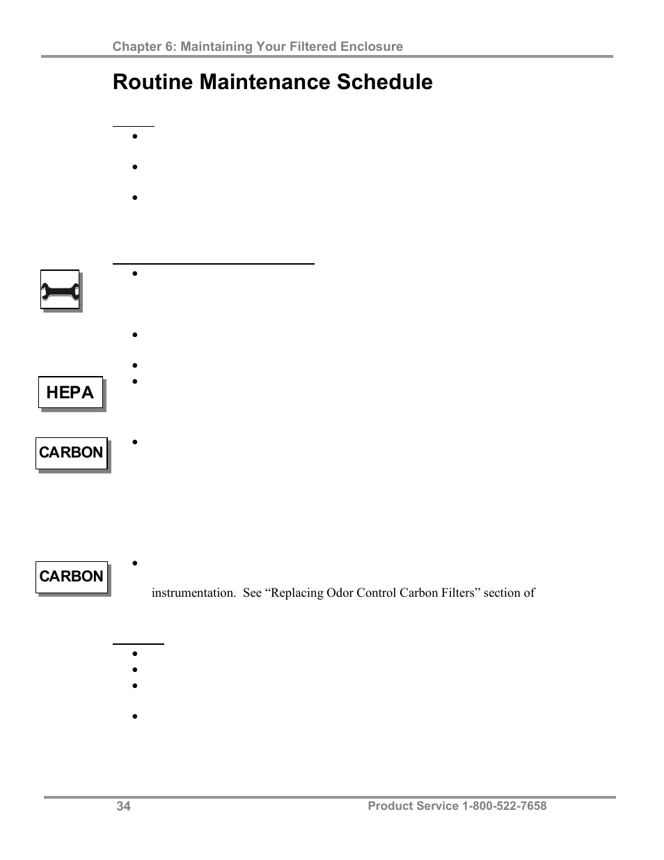 Routine maintenance schedule, Hepa | Labconco Class I Enclosure Models 3980423 User Manual | Page 38 / 78