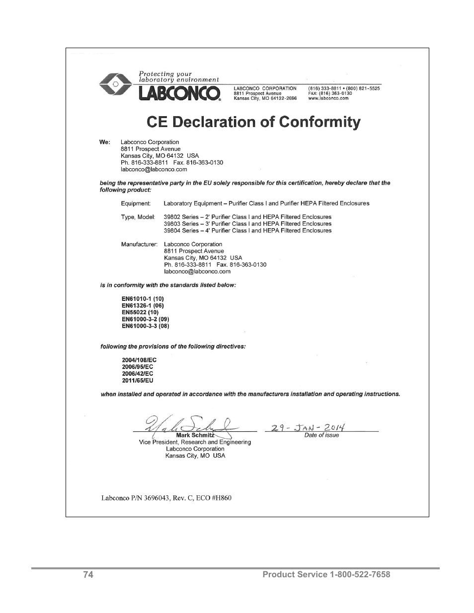 Labconco Class I Enclosure Models 3980423 User Manual | Page 78 / 78