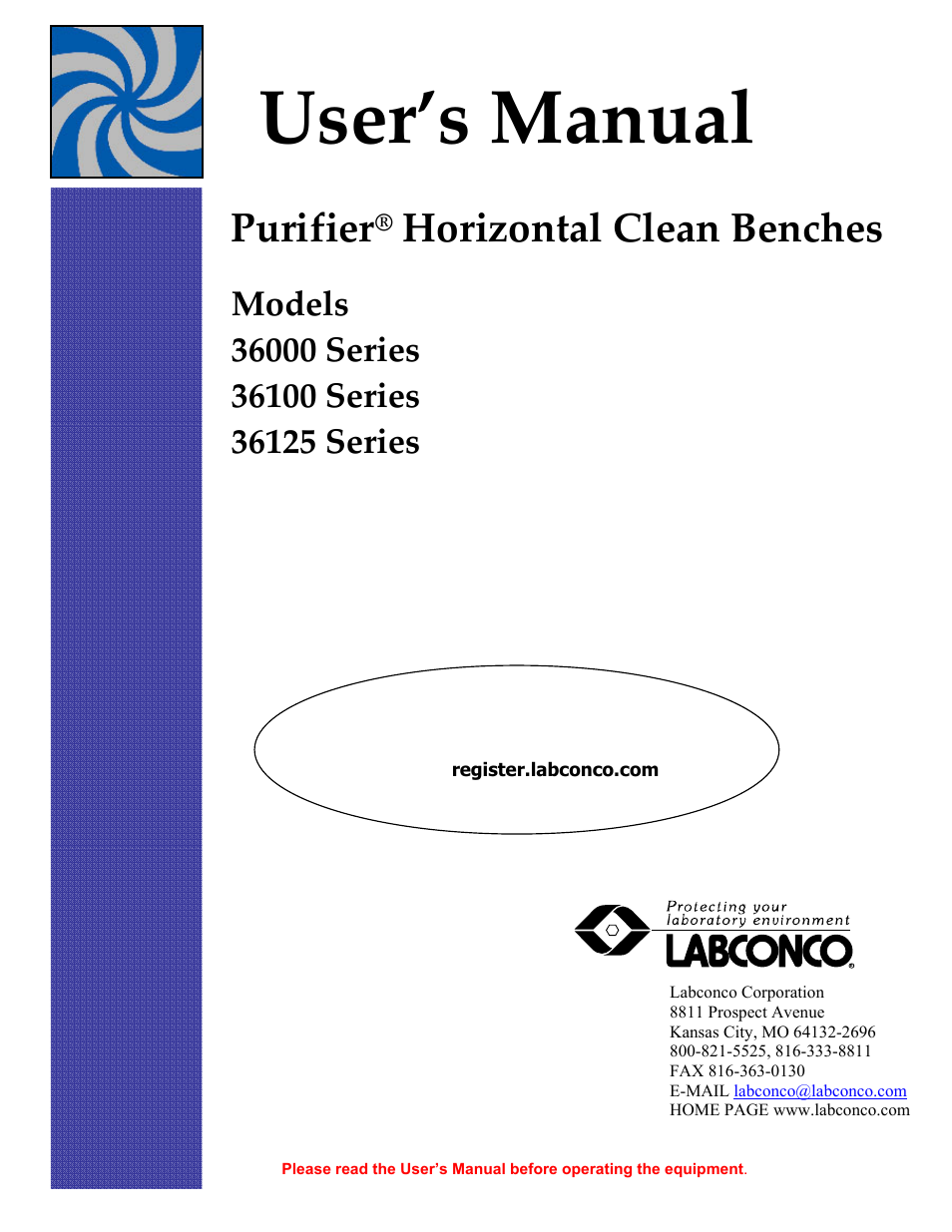 Labconco Purifie Horizontal Clean Benches 36125 Series User Manual | 81 pages