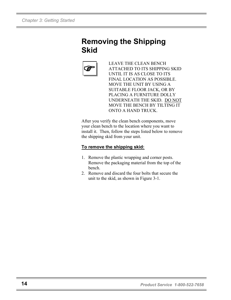 Removing the shipping skid | Labconco Purifie Horizontal Clean Benches 36125 Series User Manual | Page 18 / 81