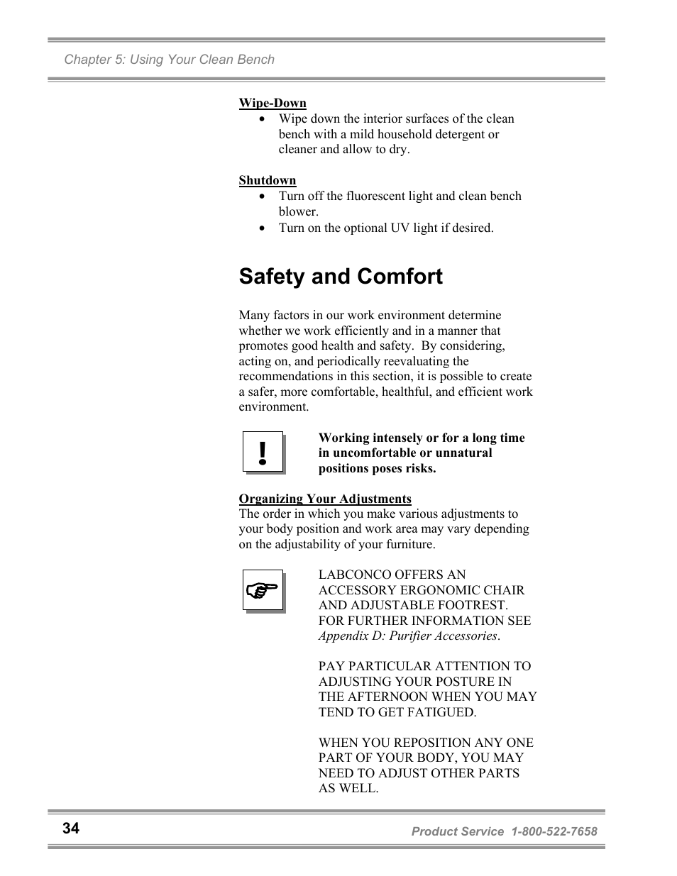 Safety and comfort | Labconco Purifie Horizontal Clean Benches 36125 Series User Manual | Page 38 / 81