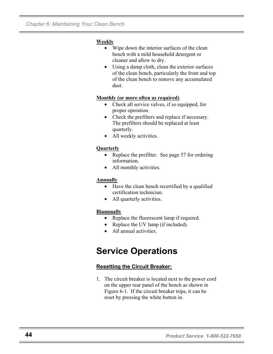 Service operations | Labconco Purifie Horizontal Clean Benches 36125 Series User Manual | Page 48 / 81