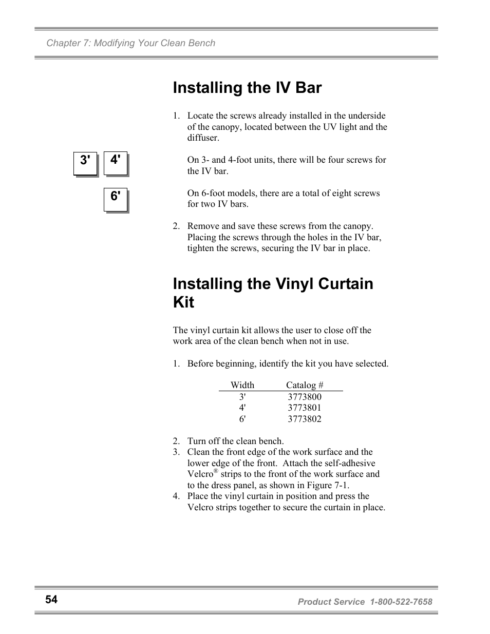 Installing the iv bar, Installing the vinyl curtain kit | Labconco Purifie Horizontal Clean Benches 36125 Series User Manual | Page 58 / 81