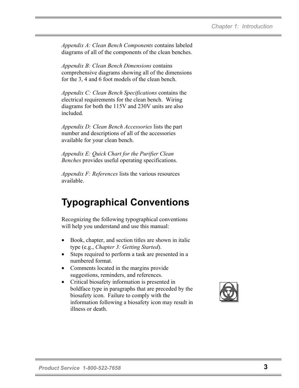 Typographical conventions | Labconco Purifie Horizontal Clean Benches 36125 Series User Manual | Page 7 / 81