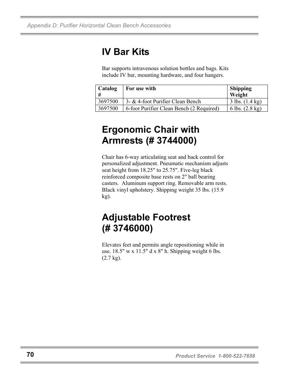 Iv bar kits | Labconco Purifie Horizontal Clean Benches 36125 Series User Manual | Page 74 / 81