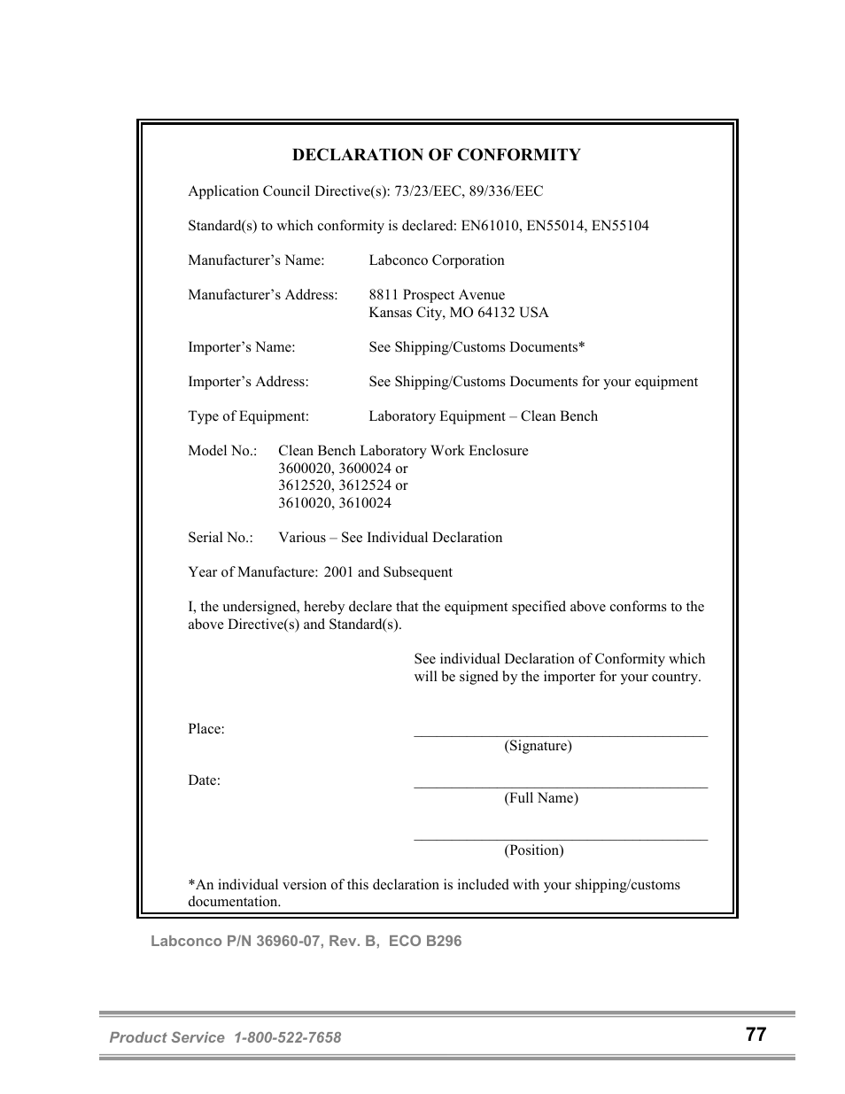 Labconco Purifie Horizontal Clean Benches 36125 Series User Manual | Page 81 / 81