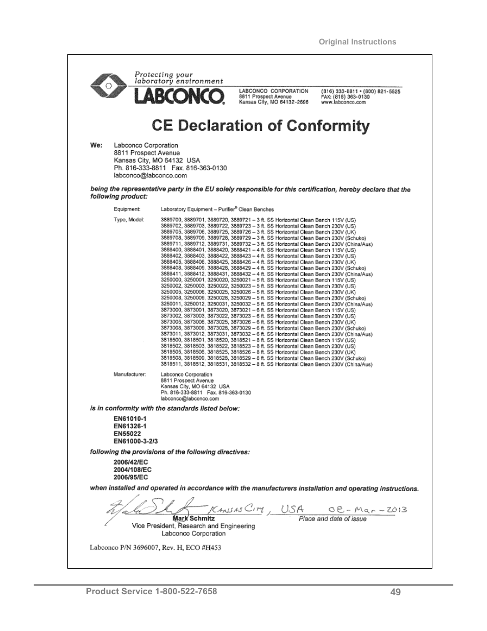 Labconco Purifie Horizontal Clean Benches 38185 Series, 8' User Manual | Page 53 / 53