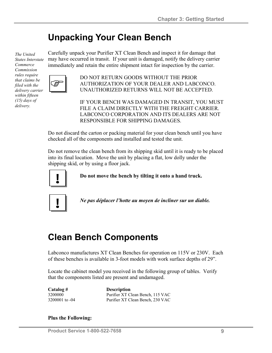 Unpacking your clean bench, Clean bench components | Labconco Purifie Horizontal Clean Benches 32000 Series User Manual | Page 13 / 49