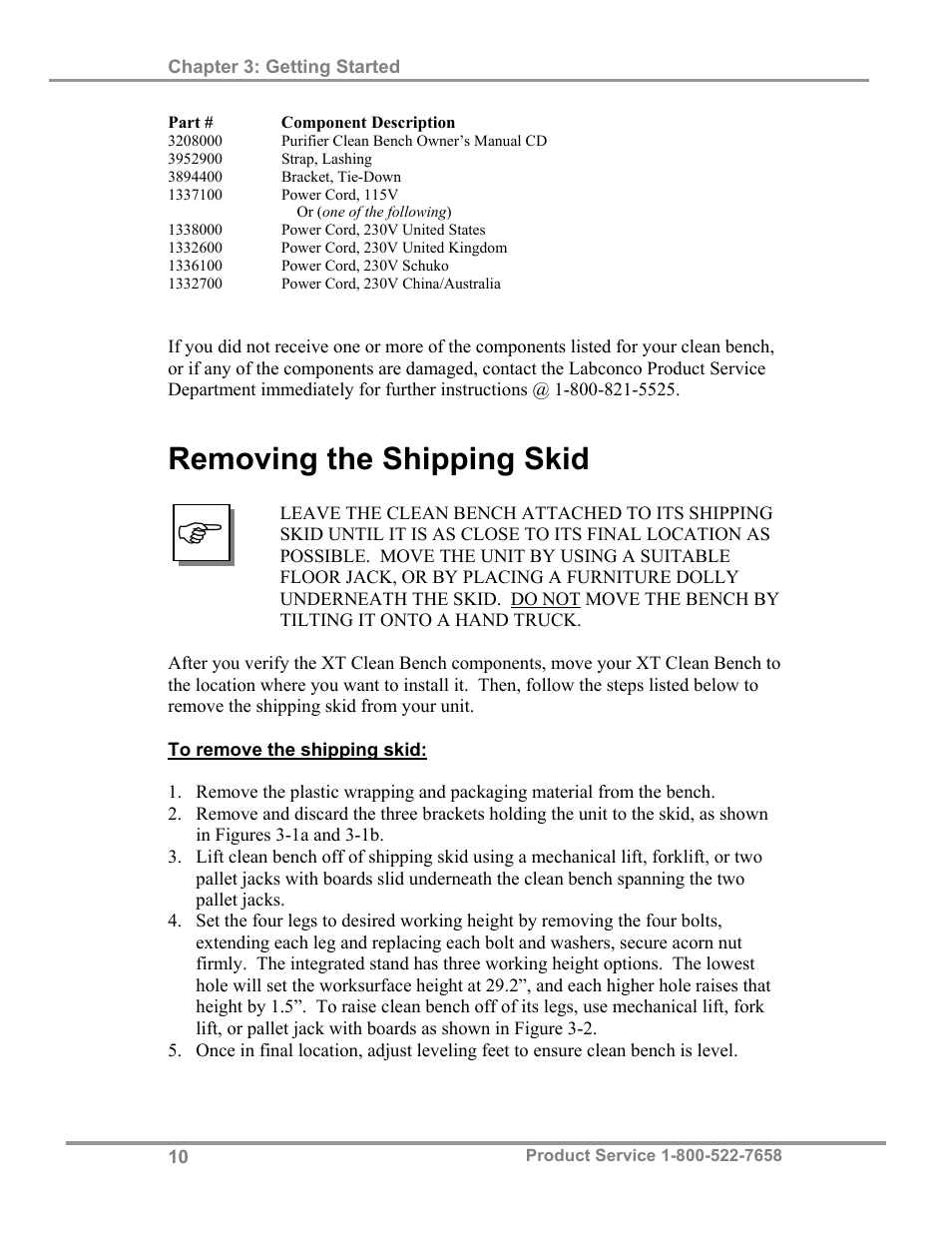Removing the shipping skid | Labconco Purifie Horizontal Clean Benches 32000 Series User Manual | Page 14 / 49