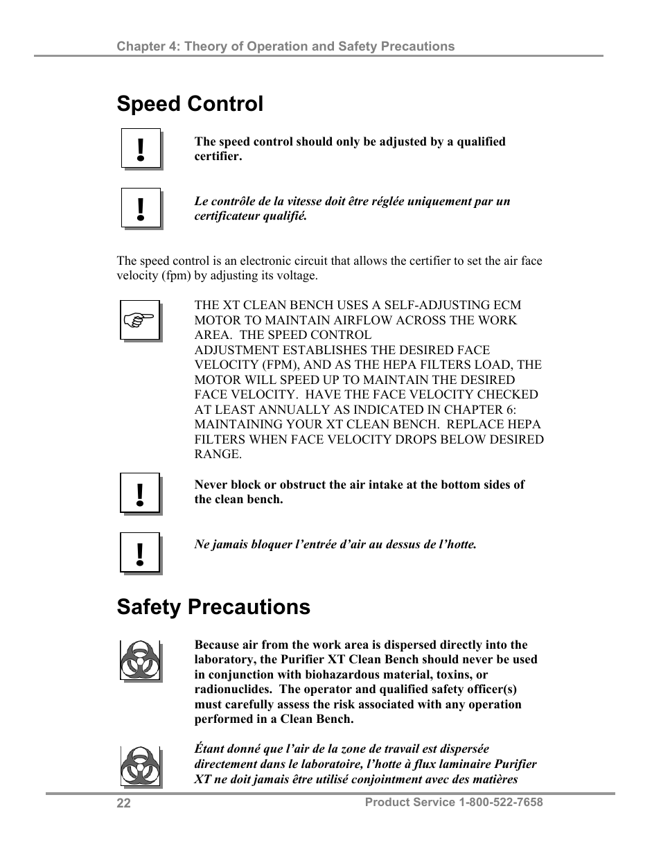 Speed control, Safety precautions | Labconco Purifie Horizontal Clean Benches 32000 Series User Manual | Page 26 / 49