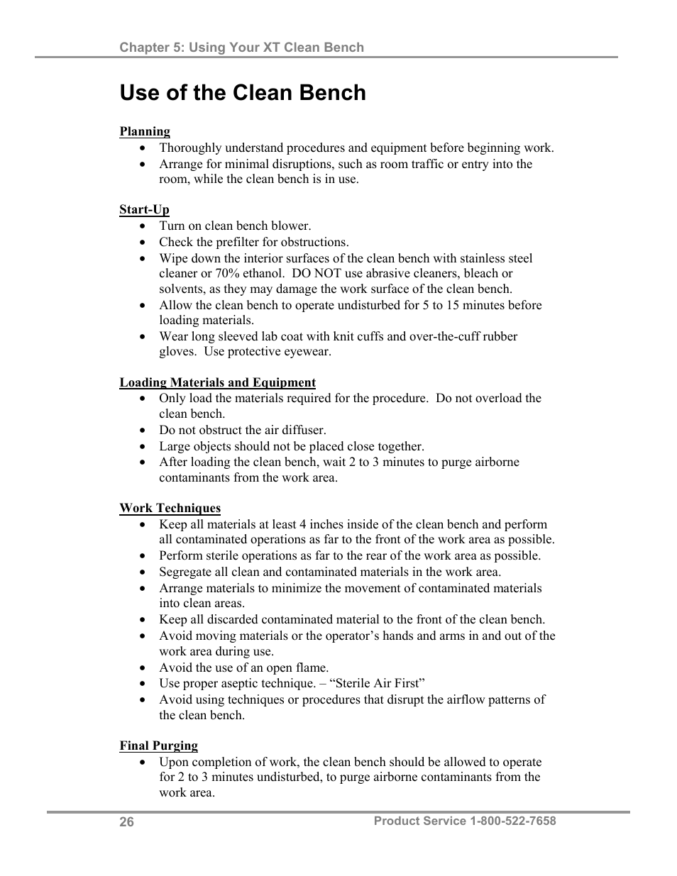 Use of the clean bench | Labconco Purifie Horizontal Clean Benches 32000 Series User Manual | Page 30 / 49