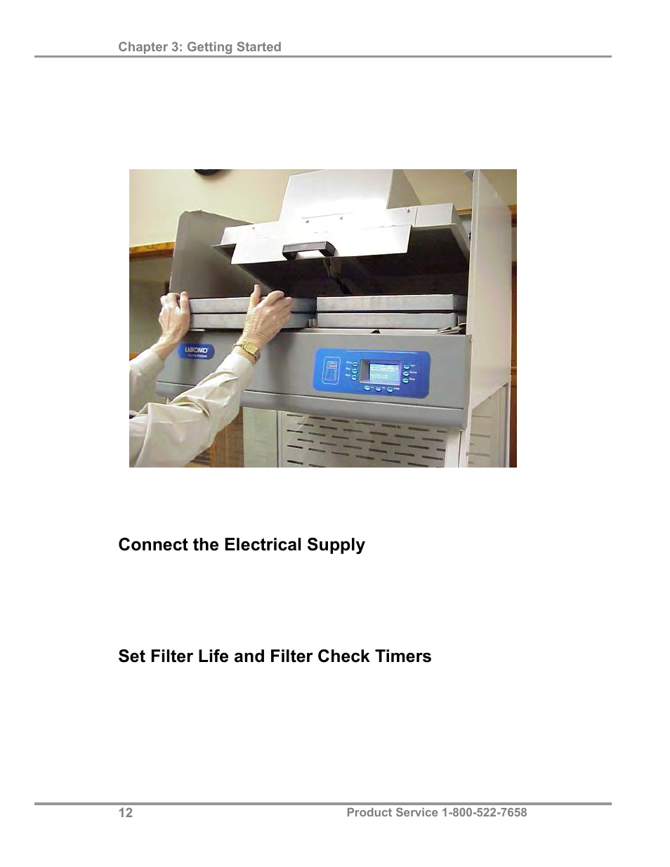 Connect the electrical supply, Set filter life and filter check timers | Labconco Paramoun Ductless Enclosures 69636 Series, 6' Widths User Manual | Page 17 / 80