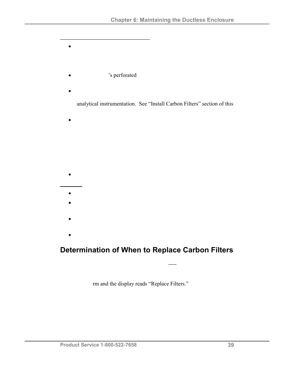 Determination of when to replace carbon filters | Labconco Paramoun Ductless Enclosures 69636 Series, 6' Widths User Manual | Page 44 / 80