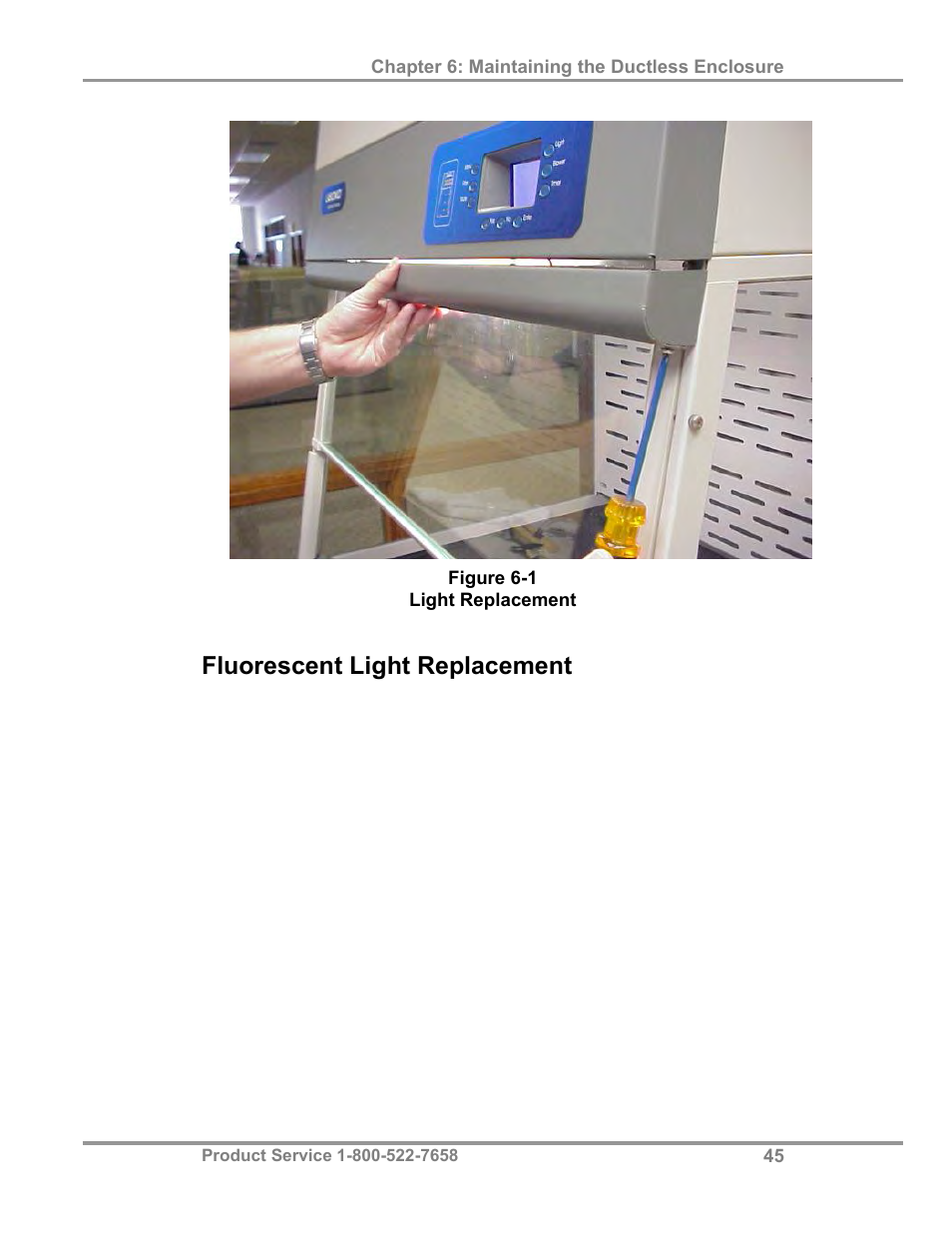 Fluorescent light replacement | Labconco Paramoun Ductless Enclosures 69636 Series, 6' Widths User Manual | Page 50 / 80