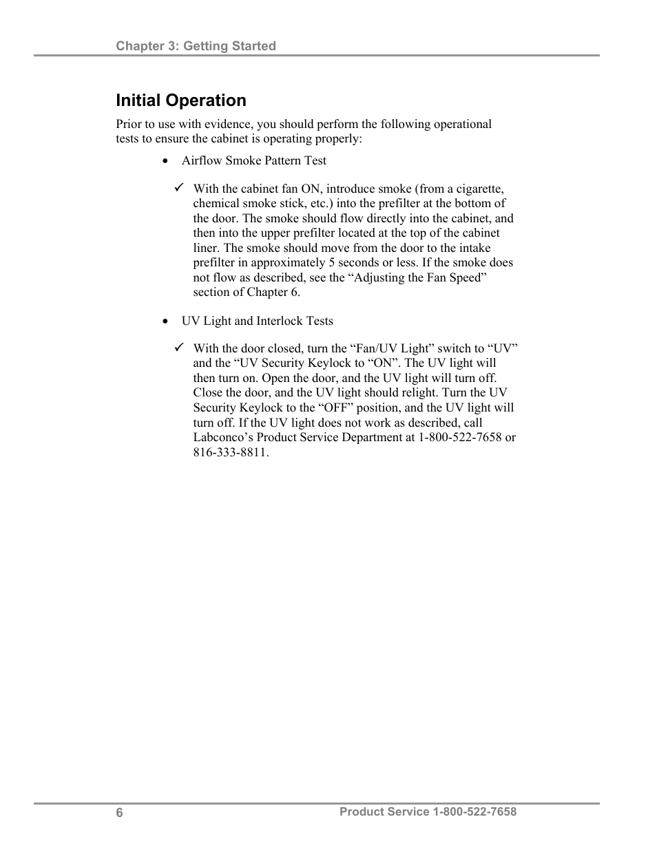 Initial operation | Labconco Protecto Series Evidence Drying Cabinets 3390001 User Manual | Page 10 / 33