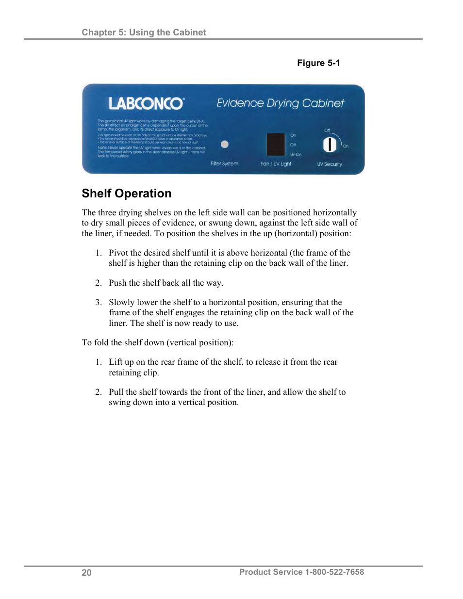 Shelf operation | Labconco Protecto Series Evidence Drying Cabinets 3400004 User Manual | Page 24 / 43