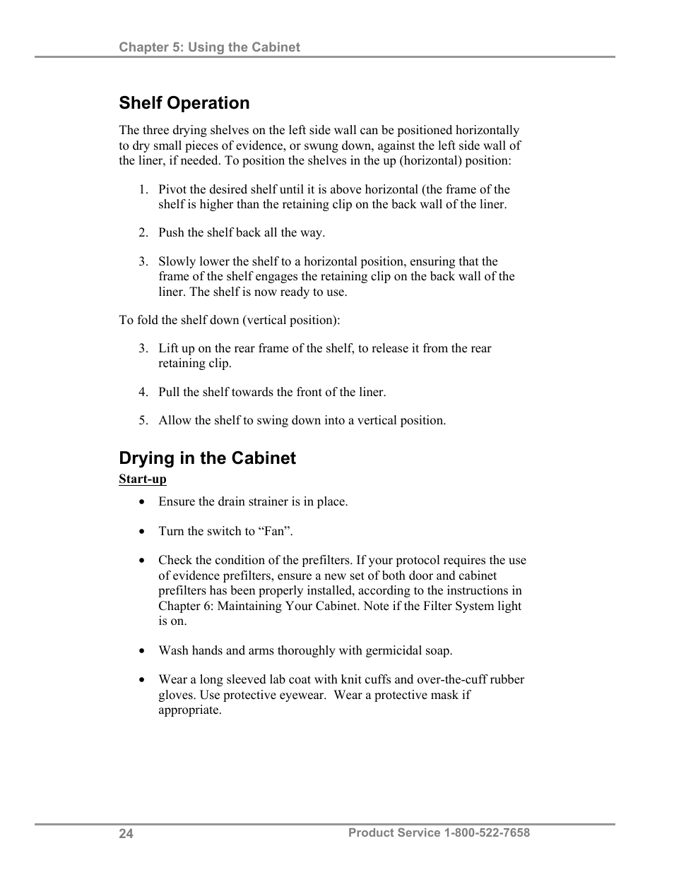 Shelf operation, Drying in the cabinet | Labconco Protecto Series Evidence Drying Cabinets 3400004 User Manual | Page 28 / 43