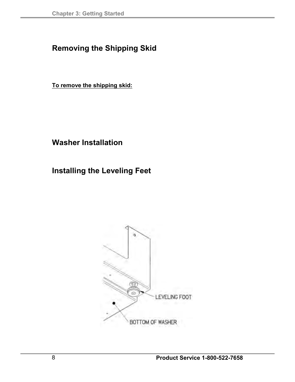 Removing the shipping skid, Washer installation, Installing the leveling feet | Labconco FlaskScrubber Vantage Series Glassware Washers 4540031 User Manual | Page 12 / 74