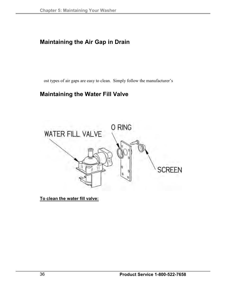 Maintaining the air gap in drain, Maintaining the water fill valve | Labconco FlaskScrubber Vantage Series Glassware Washers 4540031 User Manual | Page 40 / 74