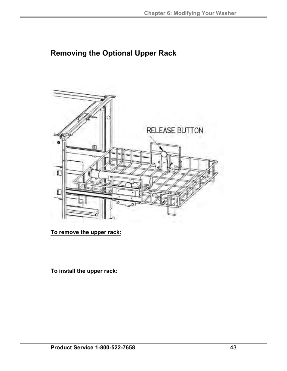 Removing the optional upper rack | Labconco FlaskScrubber Vantage Series Glassware Washers 4540031 User Manual | Page 47 / 74