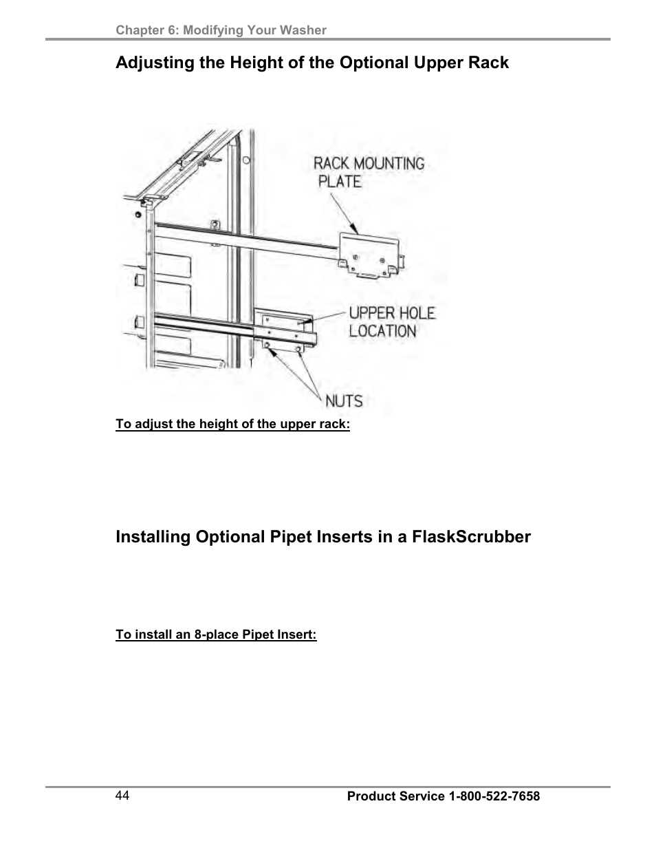 Adjusting the height of the optional upper rack | Labconco FlaskScrubber Vantage Series Glassware Washers 4540031 User Manual | Page 48 / 74